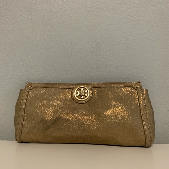 tory burch metallic clutch
